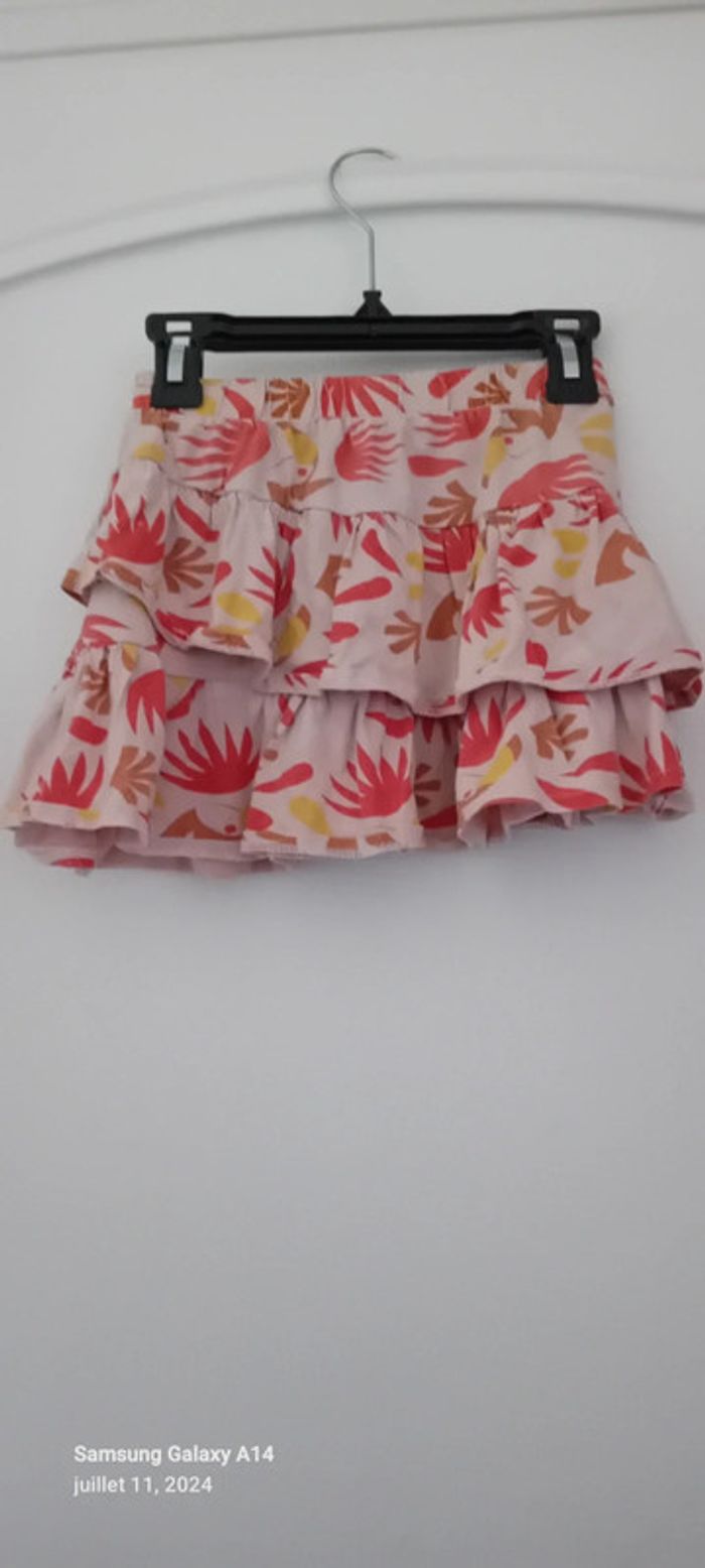 Jupe courte à volants motif feuillage corail fille 8 ans vert baudet - photo numéro 2