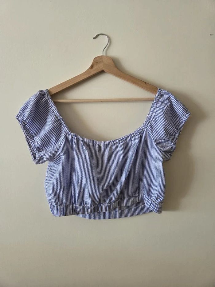 blouses courte H&m bleu et blanc taille Xxl - photo numéro 2