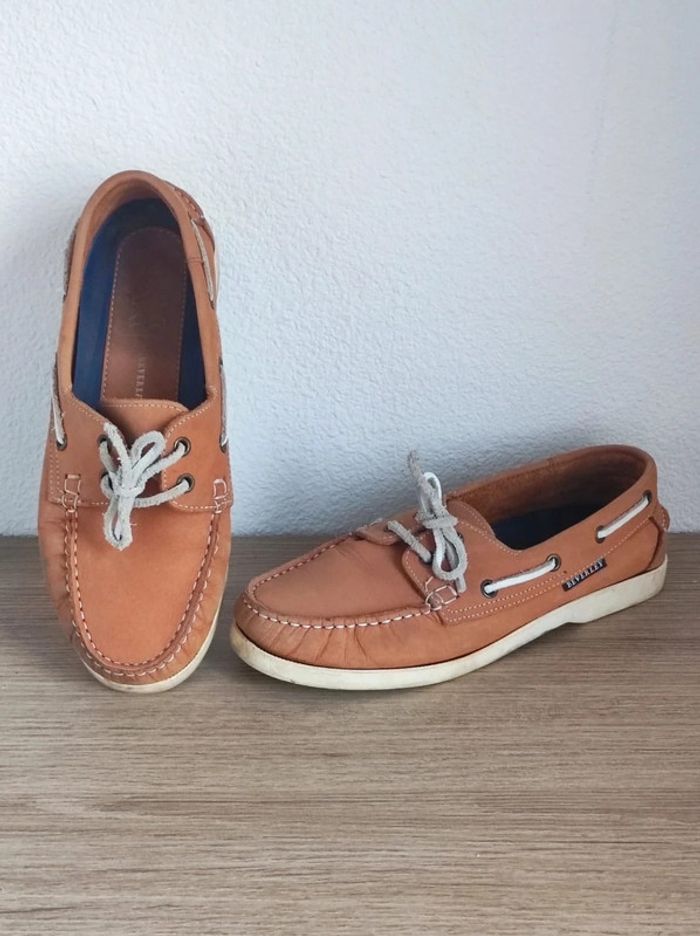 Chaussures bateau camel blanc cuir / Beverley - 40
