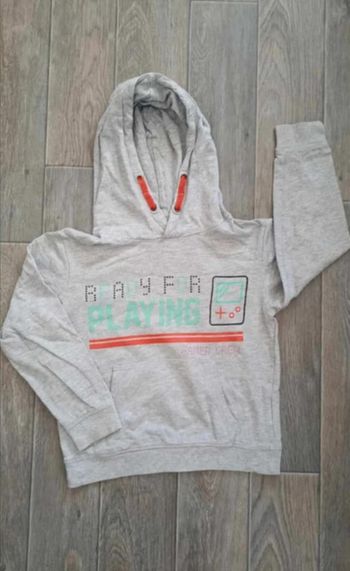pull sweat à capuche gris 8 ans U essentiel