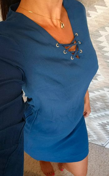 Robe légère Caroll bleu 40 laçage au décolleté manches 3/4