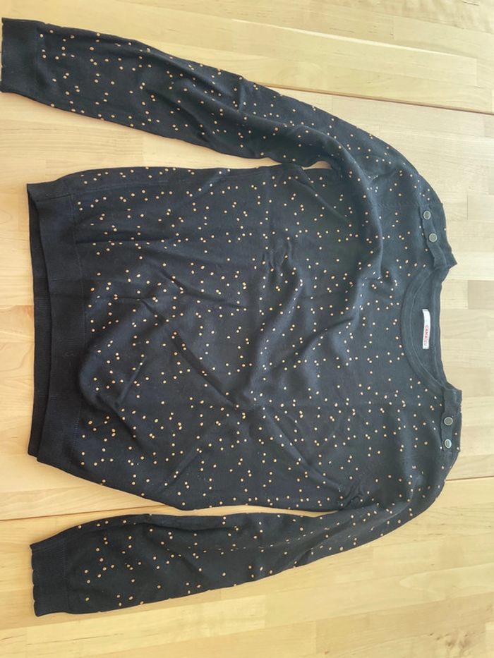 Pull fin camaïeu taille L noir avec pois doré