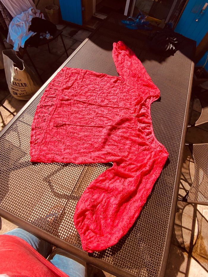 Ample Tunique en dentelle, rose, vif, taille unique - photo numéro 4