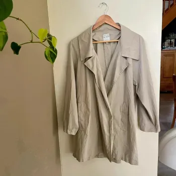 Veste trench beige La City T38-40 coupe droite fluide, col à revers, mi-saison léger V038