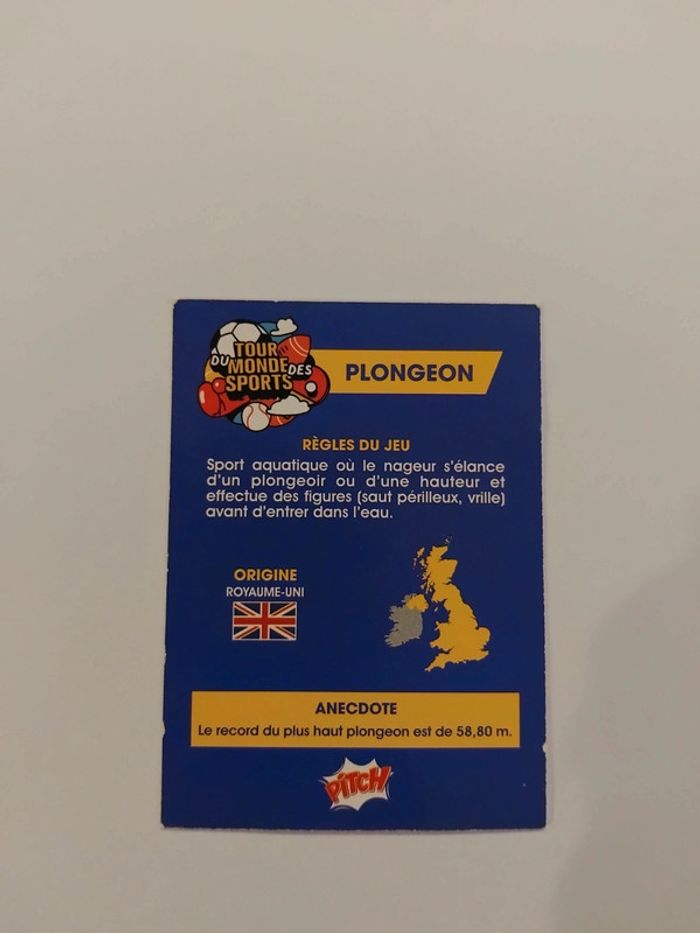 Carte PITCH - Tour du monde des sports n° 8 - Plongeon - Royaume-Uni - photo numéro 2