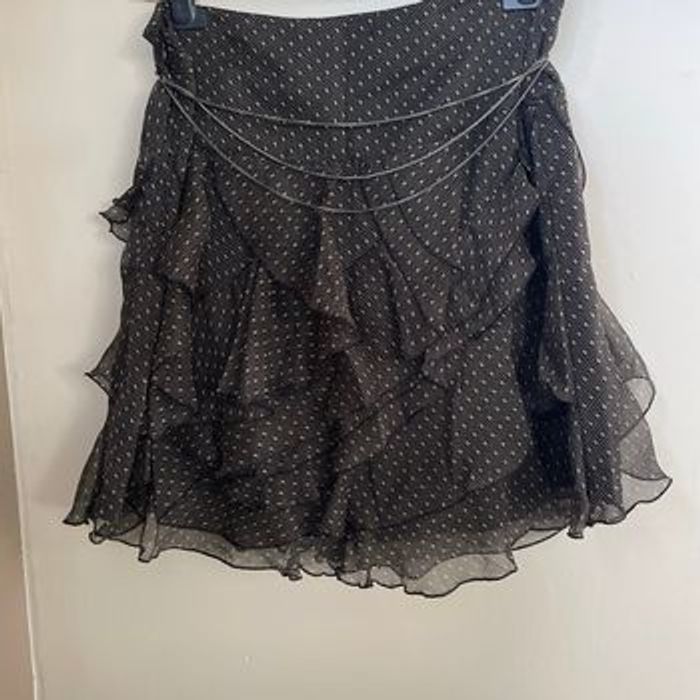 Jupe noire à volants DDP Taille L imprimé graphique doublée made in France V057 - photo numéro 6