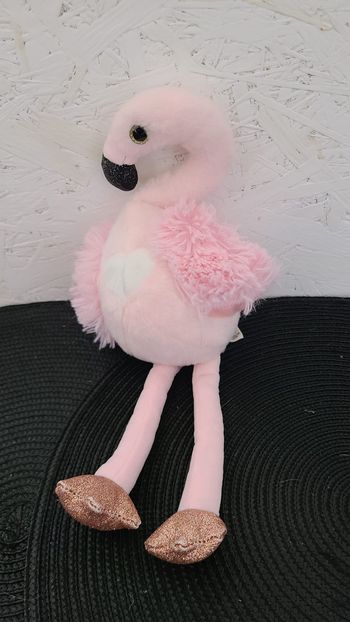doudou flamant rose cœur blanc pattes doré