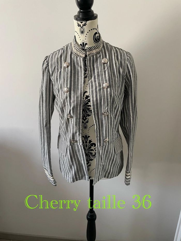 Veste blazer à manches longues style officier blanc rayure gris neuf Cherry taille 36