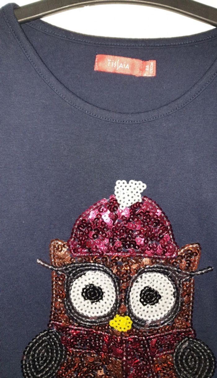Tee-shirt ML hibou/chouette à sequins 8 ans - photo numéro 3