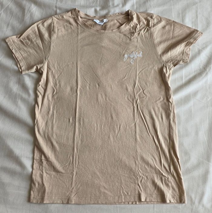 Amisu T-shirt Grateful Brodé Beige Sable Taille XS