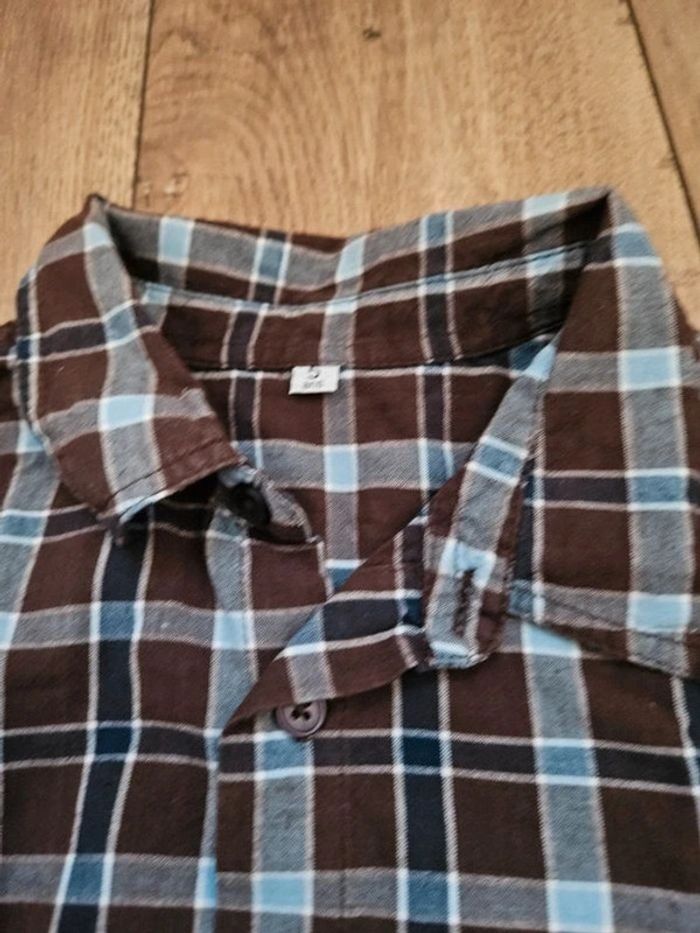 Chemise manches longues à carreaux marron et bleu 5 ans - photo numéro 4