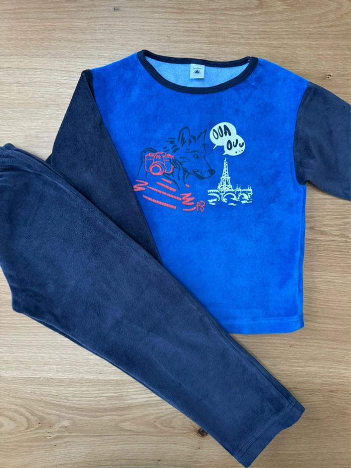 Pyjama 2 pièces en velours bleu/bleu marine - Taille 6 Ans - photo numéro 2
