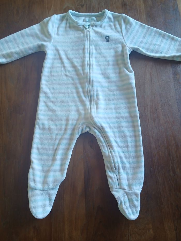 Pyjama garcon 1 piece en coton a rayures taille 6 mois marque obaibi - photo numéro 5