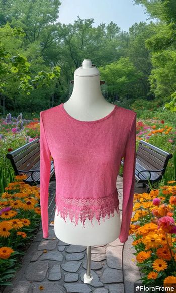 Blouse fushia en maille avec dentelle crochetee, H&M divided, taille XS