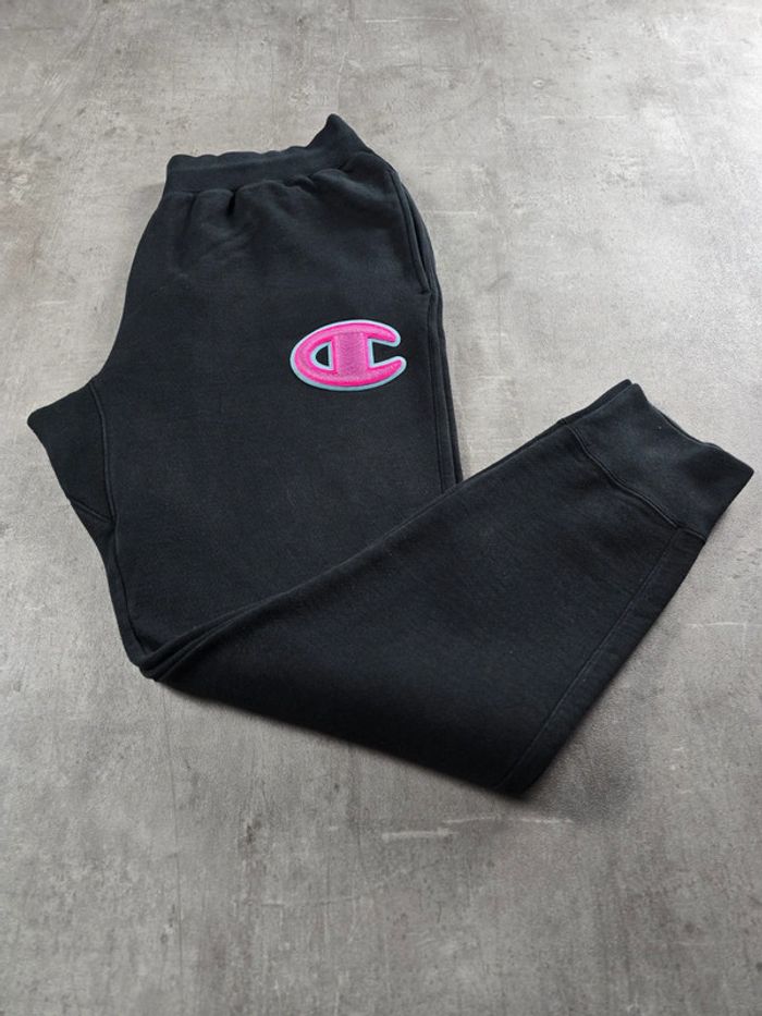 Pantalon jogging Champion vintage noir logo brodé rose taille Xl - photo numéro 2