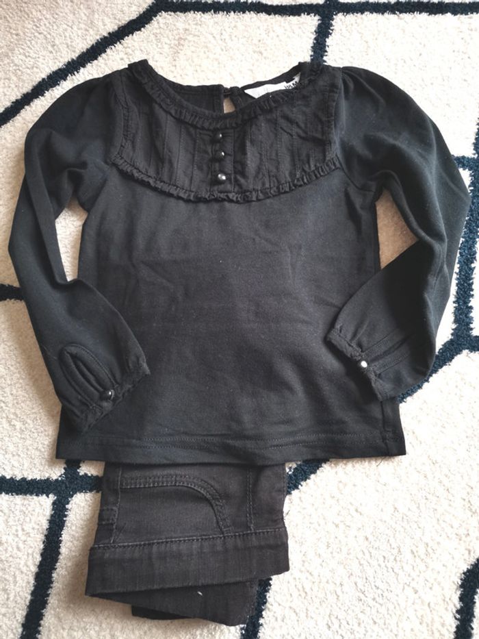 Ensemble pantalon jegging avec blouse manche longue noir - photo numéro 2