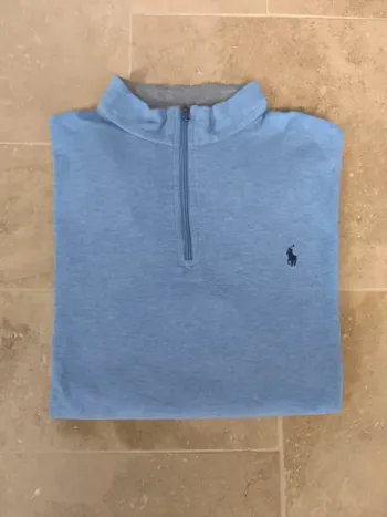 Magnifique pull 1/4 zip bleu clair chiné XLT Ralph Lauren