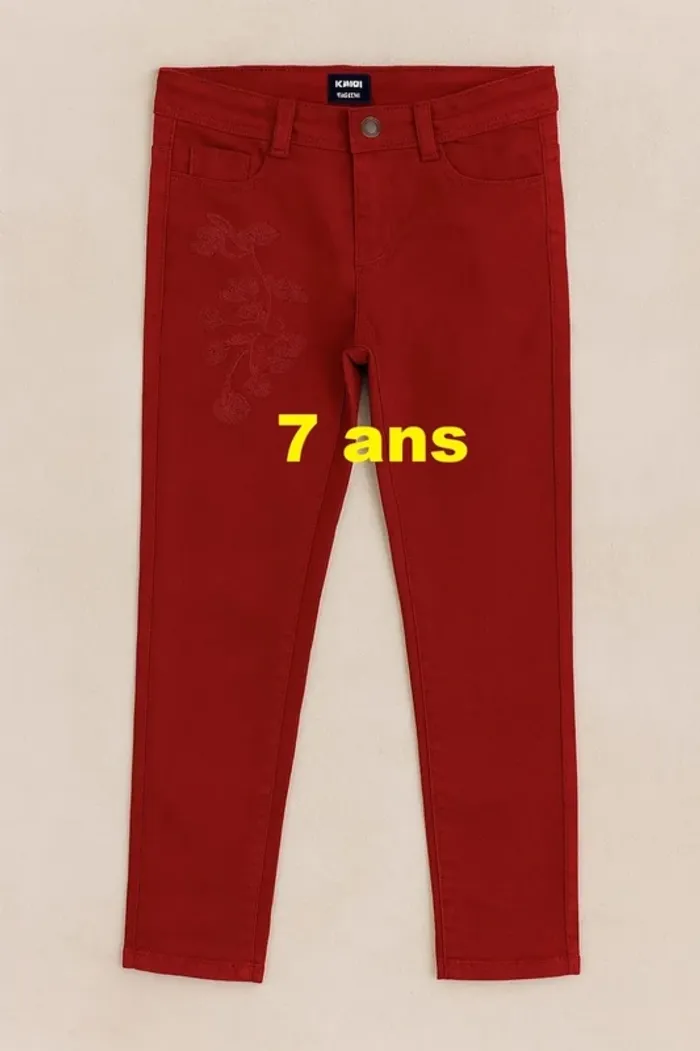 Pantalon Skinny bordeaux avec motif floral brodé Kiabi Taille 7 ans