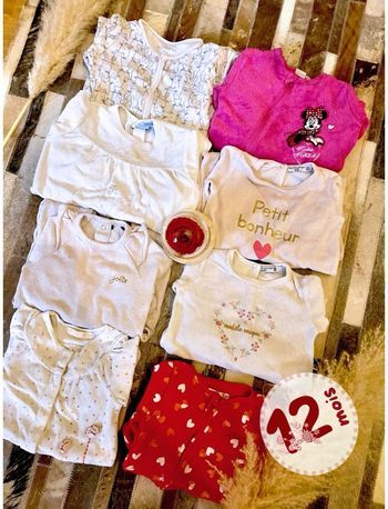 🌸 Lot de 8 pyjamas 1 pièce - 12 mois (Fille)