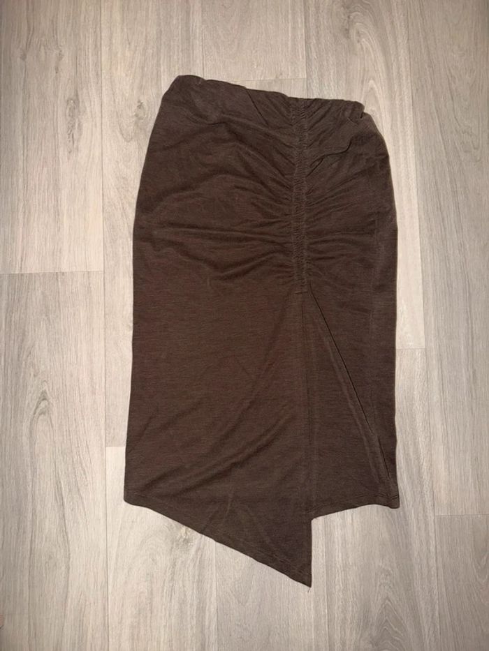 Jupe midi marron drapée asymétrique – Naf Naf – XS – neuf avec étiquette - photo numéro 2