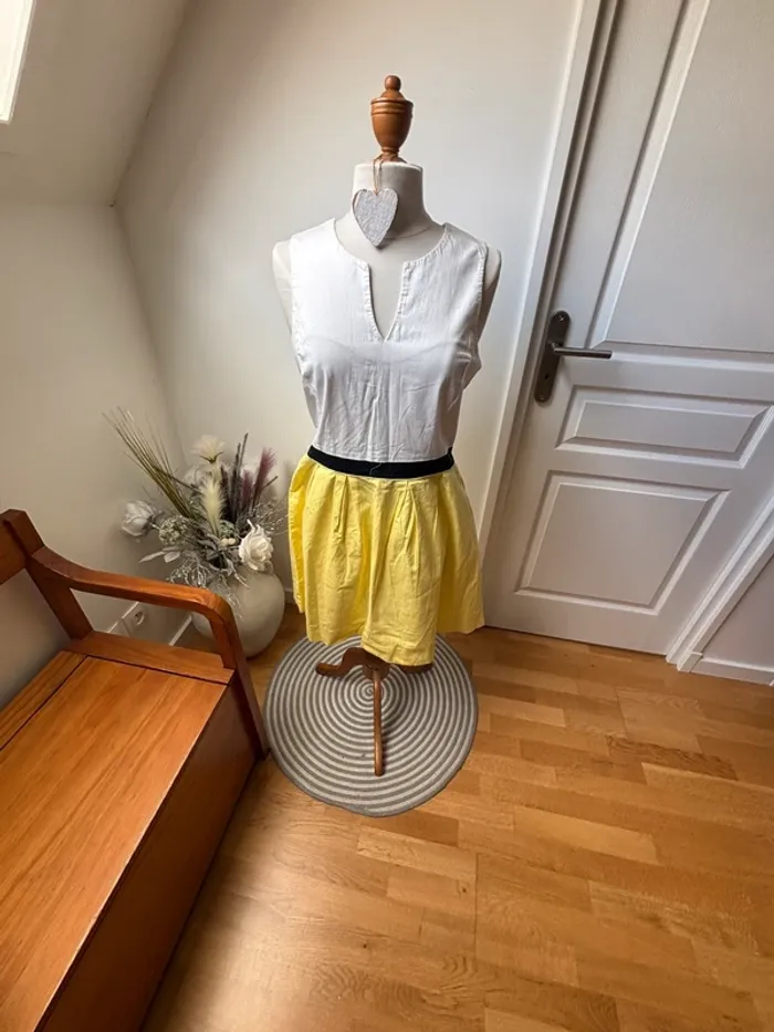 💛Sublime robe en coton blanche et jaune - Camaïeu - T42