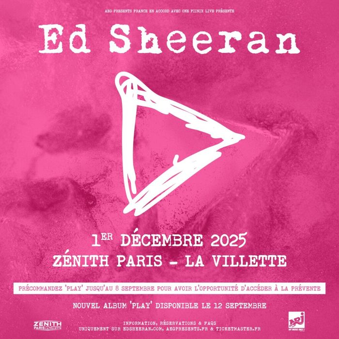 Billet de concert ED SHEERAN - Zénith Paris - Ticket Disponible de suite