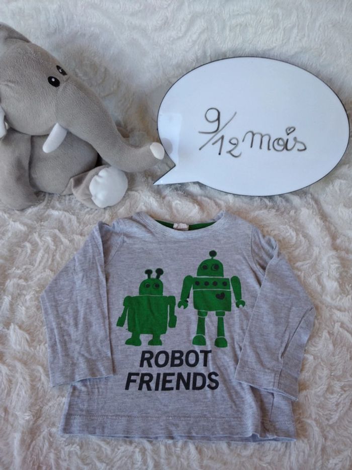 C Tee shirt chemise manches longues Garçon 9/12 mois Robot Friends H&M