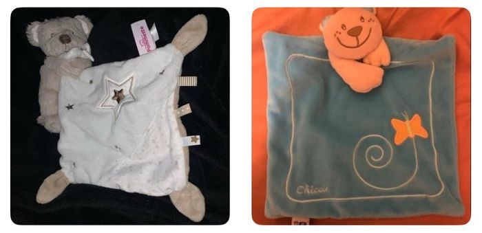 2 doudou  tout doux pommette et chicco comme neuf