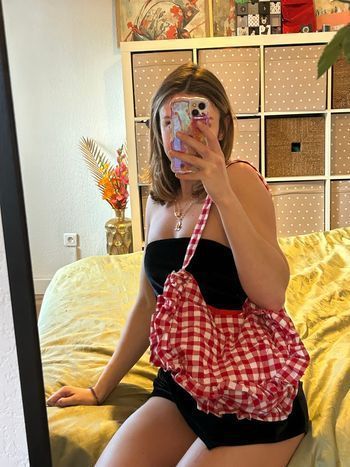 Sac à carreaux vichy blanc et rouge