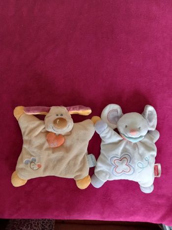 Lot de 2 doudous souris et chien Nattou