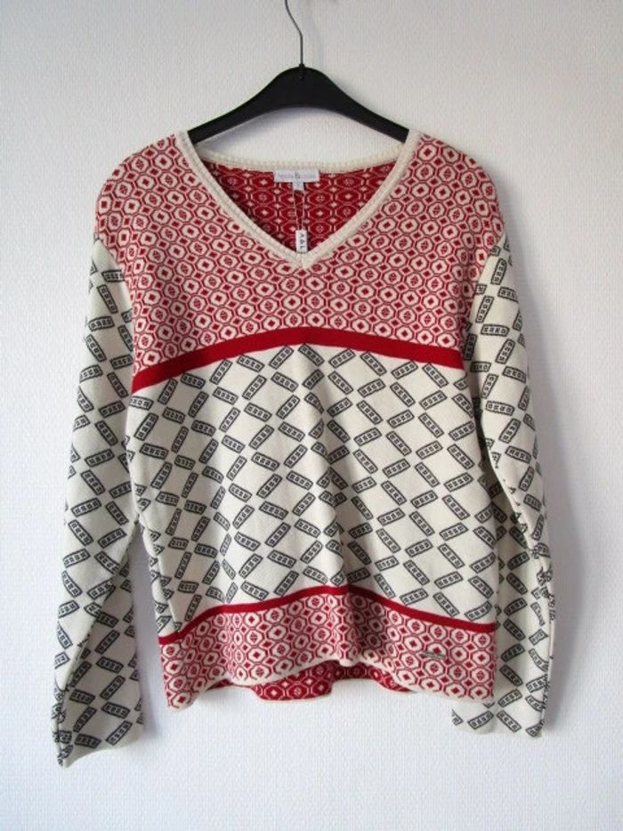 Pull crème motifs noir/rouge Agathe & Louise 40 NEUF - photo numéro 6