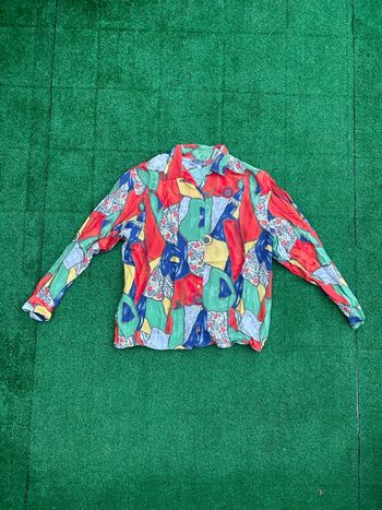 Chemise Camaïeu multicolore motifs abstraits 100% viscose taille S fluide vintage