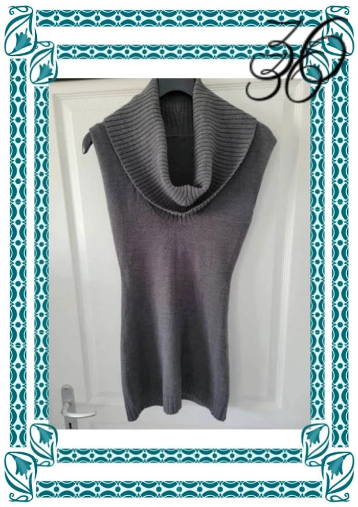 pull robe-gris-col en V / manche courte / jennyfer / S