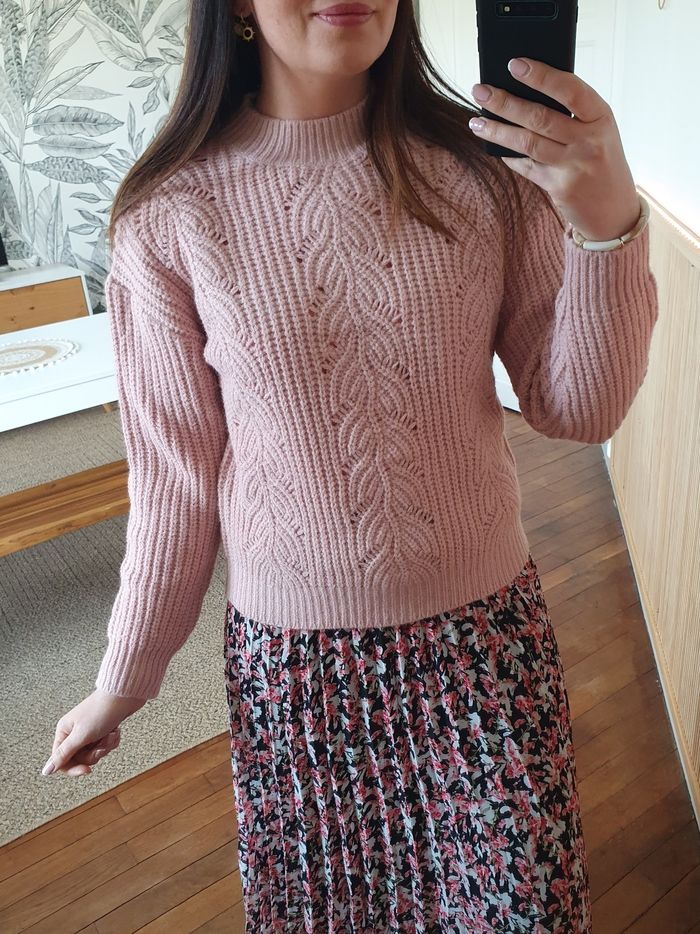 Pull ajouré Toronto rose poudré Taille L - photo numéro 3