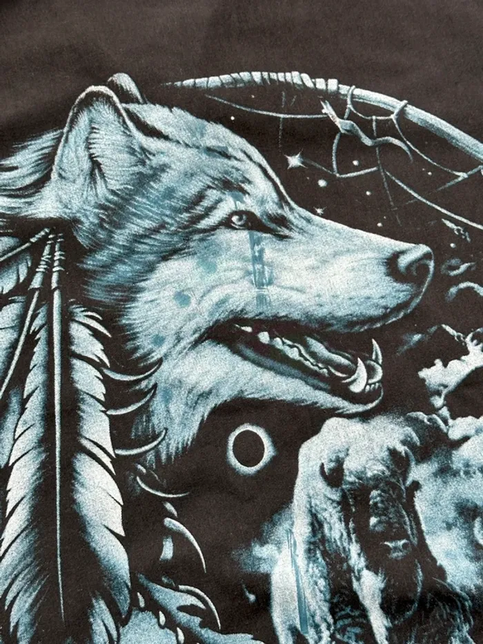 Chemise vintage à motifs loup noire et bleu taille XL - photo numéro 12