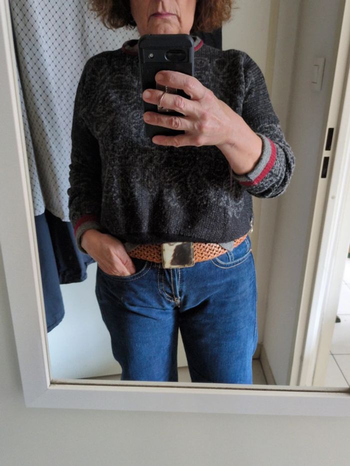 Ceinture en cuir tressée boucle céramique 88cm - photo numéro 4