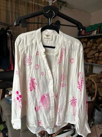 Chemise ML broderies roses Toscandjoe