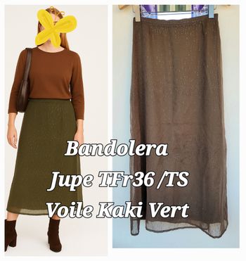 Bandolera Jupe TFr36 -Longue -Voile Kaki avec Paillettes et Doubĺée en TBE