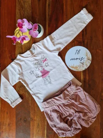 Ensemble short velours côtelé + t-shirt manches longues 18 mois