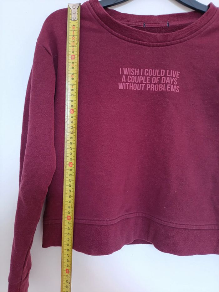 Sweat bordeaux à message "I wish I could live a couple of days without problems" - photo numéro 3