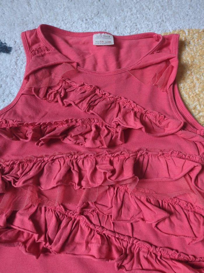 T-shirt long tunique débardeur rose volant tulle 7-8 ans zara - photo numéro 2
