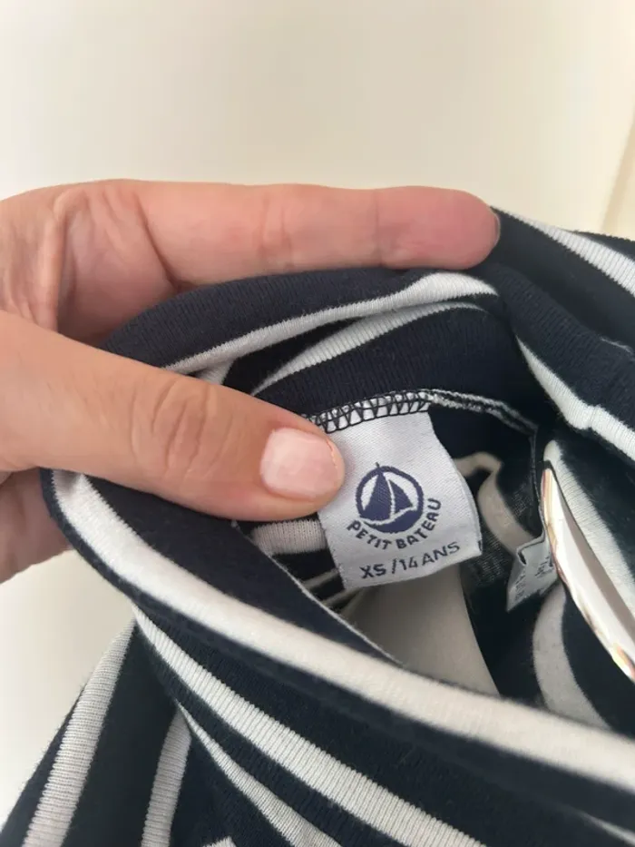 Petit bateau, T-shirt manches longues  taille XS Col roulé/marinière Bleu marine, rayé blanc - photo numéro 5