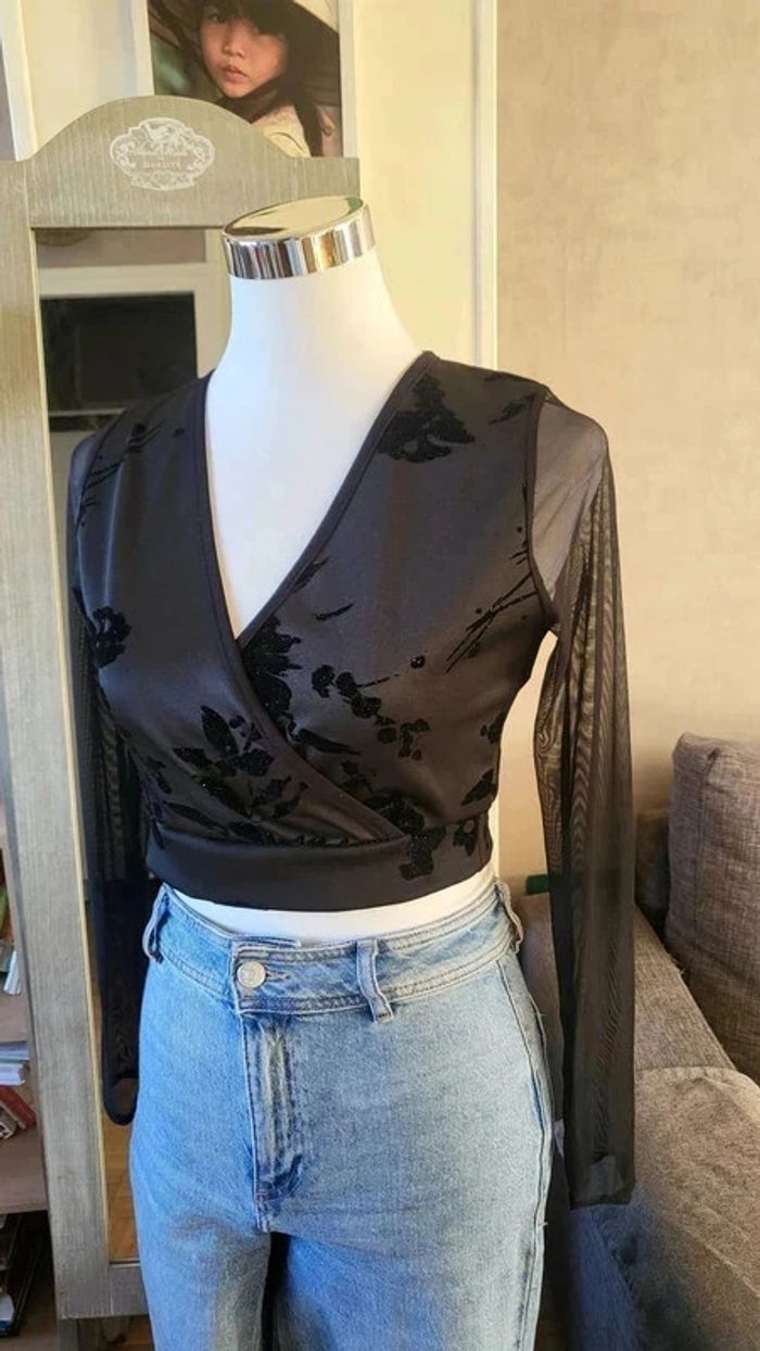 Magnifique crop top velours paillettes - photo numéro 2