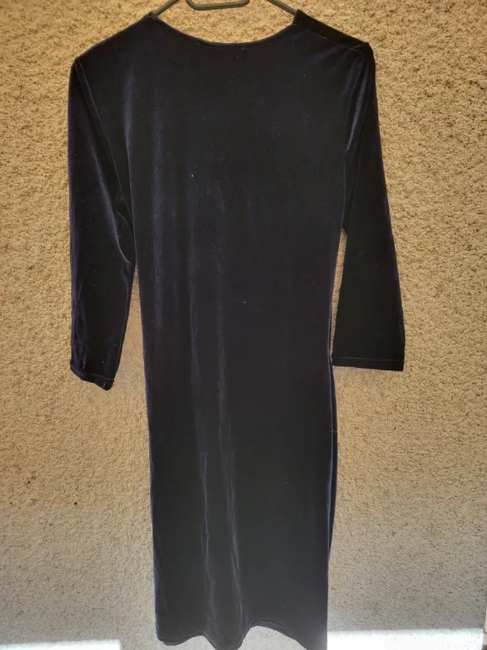 Robe de fête bleu nuit jolie vintage chic élégant old money flanelle - photo numéro 3