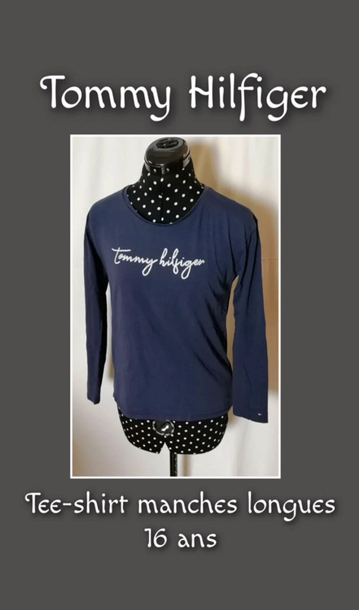 Tee-shirt manches longues bleu marine sequins taille 16 ans Tommy Hilfiger