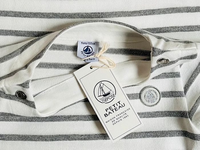 Marinière en jersey gris argent collection Noël Petit bateau T-5 ans - photo numéro 4