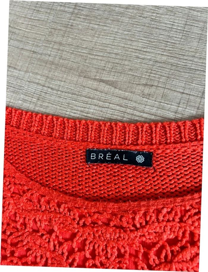 Pull orange avec dentelle et manches 3/4 Bréal taille 36 bon état (petit défaut) - photo numéro 14