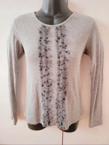 Tee shirt manches longues dentelle grise étoiles