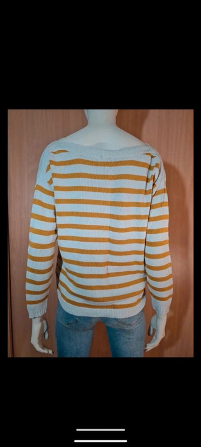 Pull rayure blanc et jaune moutarde, M - photo numéro 2