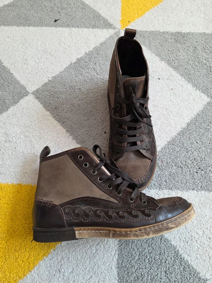 Chaussures montantes en cuir Ivoire Taille 37 - photo numéro 3